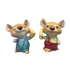 2 Homco Vintage Country Mice Mouse Figurines Ceramic W Cheese Corn Gifts Decor